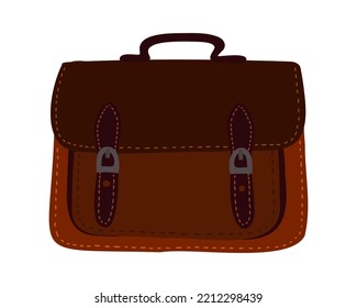 Brown briefcase or bag, . Leather case for documents and papers isolated on a white background. Flat vector illustration.