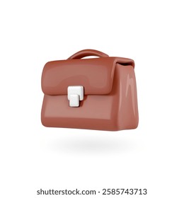 Brown briefcase. Cartoon 3d business office briefcase illustration.