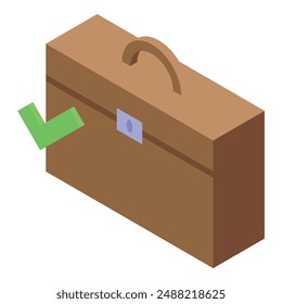 Brown briefcase closed with check mark showing success business concept 3d illustration