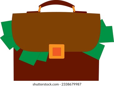 Brown briefcase with green money