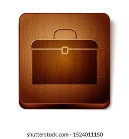 Brown Briefcase icon isolated on white background. Business case sign. Business portfolio. Wooden square button. Vector Illustration