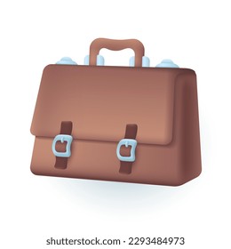 Maletín pardo para la ilustración 3D de los oficinistas. Dibujo de caricatura de una bolsa de cuero de hombres de negocios para documentos o archivos en estilo 3D sobre fondo blanco. Accesorios, concepto de negocio