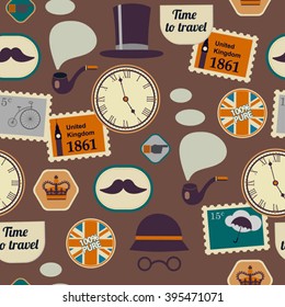 brown british seamless pattern with stickers