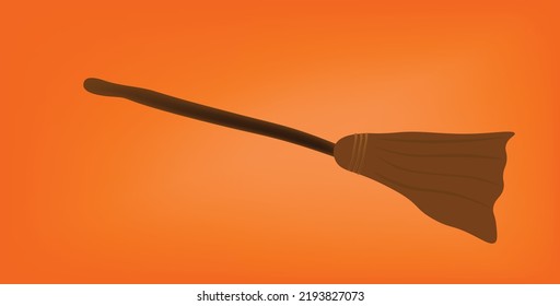 brown broom with long stick wizard magic broom halloween magic tools with orange background