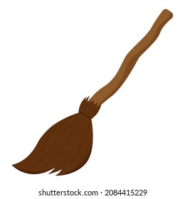 Brown broom with long wooden handle. Halloween with broom