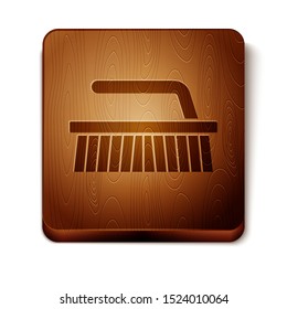 Brown Brush for cleaning icon isolated on white background. Wooden square button. Vector Illustration