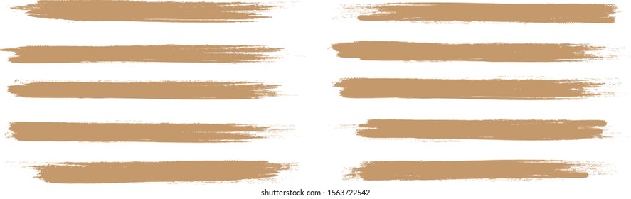 Brown brush stroke set isolated on white background. Trendy brush stroke for beige ink paint, grunge splash, dirt banner, watercolor design and dirty texture. Creative art concept, vector illustration