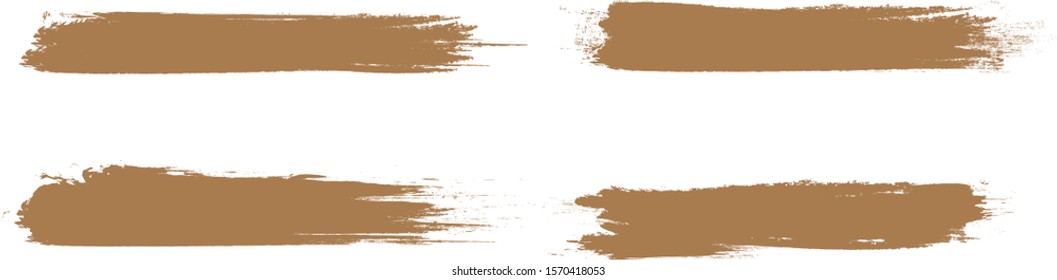 Brown brush stroke set isolated on white background. Trendy brush stroke for brown ink paint, grunge splash, dirt banner, watercolor design and dirty texture. Creative art concept, vector illustration