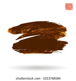 Brown brush stroke and texture. Grunge vector abstract hand - painted element. Underline and border design.