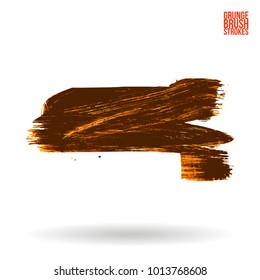 Brown brush stroke and texture. Grunge vector abstract hand - painted element. Underline and border design.