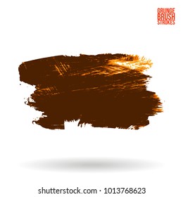 Brown brush stroke and texture. Grunge vector abstract hand - painted element. Underline and border design.