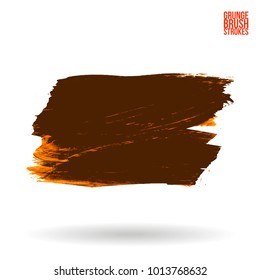 Brown brush stroke and texture. Grunge vector abstract hand - painted element. Underline and border design.