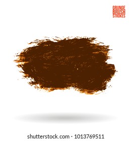 Brown brush stroke and texture. Grunge vector abstract hand - painted element. Underline and border design.