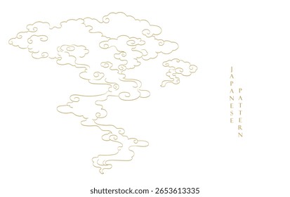 Brown brush stroke texture with Japanese chinses cloud pattern in vintage style. Abstract art landscape banner design