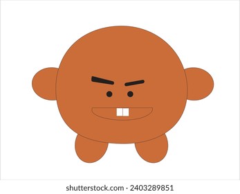 The brown BT21 choco character with a round shape has two round hands and round feet with two eyebrows that rise like annoyance and an open mouth show
