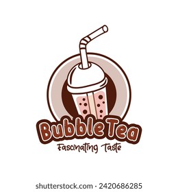 Brown Bubble Tea Logo Design - Fascinating Taste