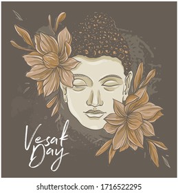 Brown Buddha face with lotus for Wesak day