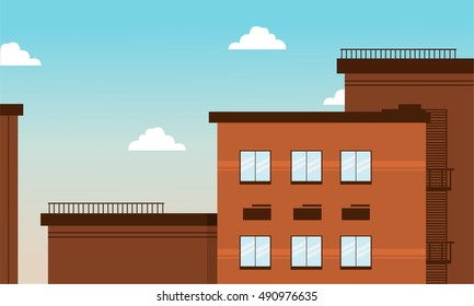 Brown building in cartoon flat vector illustration