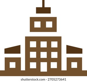 Icono de edificio marrón con ventanas y diseño de arquitectura minimalista de la torre