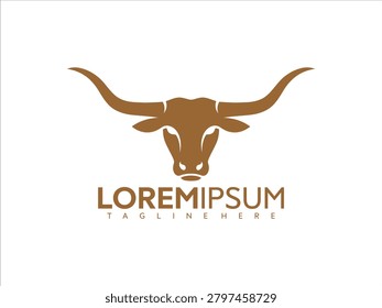 Brown bull head logo with loremipsum text on white background vector graphic illustration design
