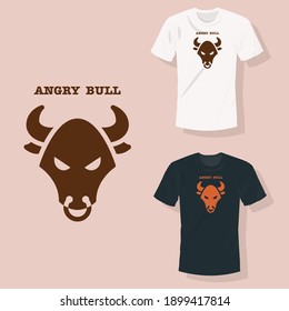Brauner Bullenkopf mit Nasenring und Text als Angry Bull T Shirt Bekleidung Design