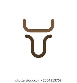 brown bull minimal line vector logo design