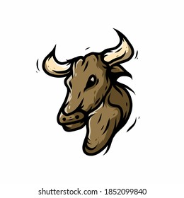 Brown bull, vector vintage illustration logo