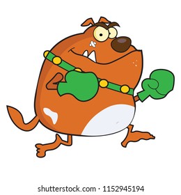 Brown Bulldog Boxer With Green Gloves funny cartoon lossless vector drawing