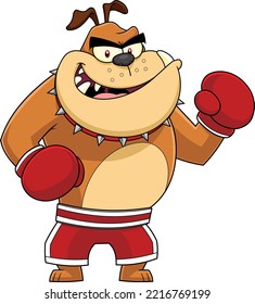 Brown Bulldog Cartoon Charakter Boxer bereit zum Kampf. handgezeichnete Vektorgrafik einzeln auf transparentem Hintergrund