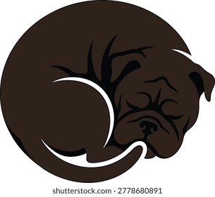 Brown bulldog curled up sleeping in a circle graphic with curled up sleeping domestic illustration peaceful comfortable creature dreaming wrinkled abstract stylized