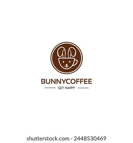 Brown bunny coffee logo with circle logo design vector EPS 10