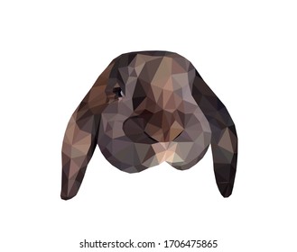 Brown bunny face low poly triangular vector illustration isolated on white. Polygonal style trendy modern logo business fairy design template for easter invitations and greetings.