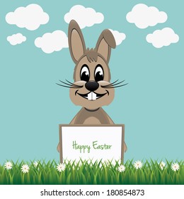 brown bunny hold board spring grass flowers