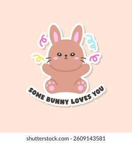 Brown Bunny Surrounded by Decorative Elements with Some Bunny Loves You Text Vector Illustration