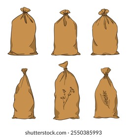 Brown Burlap Sack Design Vector Illustration Hand Drawn