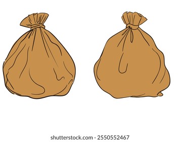 Brown Burlap Sack Design Vetor Ilustração Desenhado à Mão