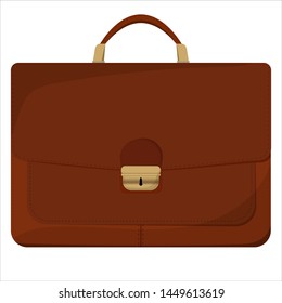 Brown business briefcase on a white background. Vector illustration.