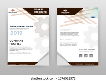 Brown business brochure flyer design. Multipurpose abstract brochure template with cover & back pages. Geometric gray settings leaflet vector design. Annual report presentation. Vertical A4 format.