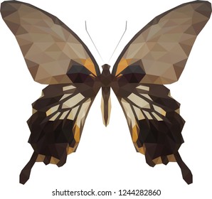 brown butterfly; low poly; polygonal vector illustration design on white background