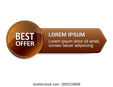 Botón marrón con banner para el diseño de texto. Elemento de diseño de vectores.