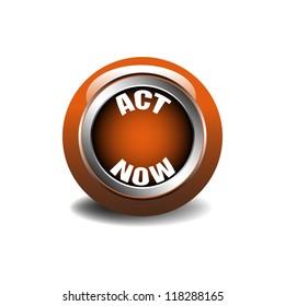 Brown button with the text act now isolated on a white background