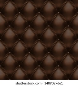 Fundo de estofamento de couro marrom abotoado - eps10 vetor. Fundo de textura capitônica realista. Superfície almofadada de luxo sem costura.