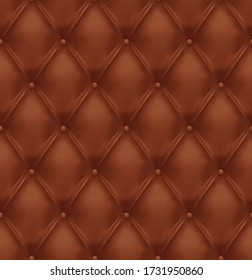 Brown buttoned leather upholstery background - eps10 vector. Camel colored capitone leather surface. Seamless vector illustartion.