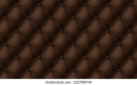 Brown buttoned leather upholstery background - eps10 vector. Realistic capiton texture background. Seamless luxury cushioned surface.