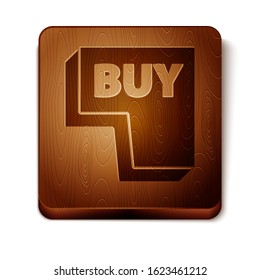 Brown Buy button icon isolated on white background. Wooden square button. Vector Illustration