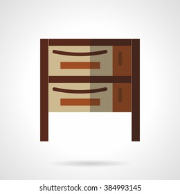 Brown cabinet or cupboard with two drawers. Vector icon flat color style. Web design element for site, mobile and business.