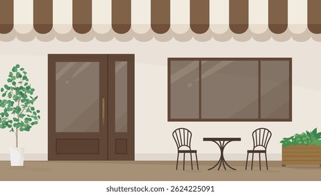 Brown cafe entrance background illustration_16:9