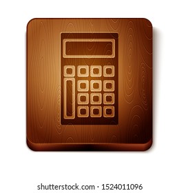 Brown Calculator icon isolated on white background. Accounting symbol. Business calculations mathematics education and finance. Wooden square button. Vector Illustration