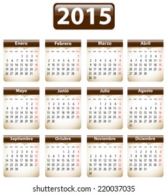 Brown calendar for 2015 year in Spanish with torn papers. Vector illustration