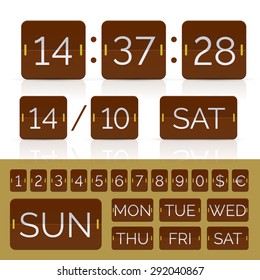 Brown calendar with timer and scoreboard numbers. Vector EPS10 illustration